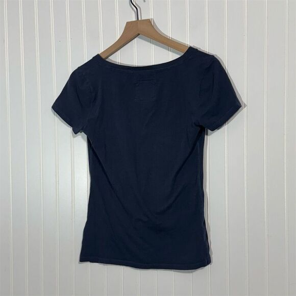 Abercrombie & Fitch Floral Tee M Y2K 2000s V Neck Graphic T-Shirt Navy Pink - Picture 5 of 8